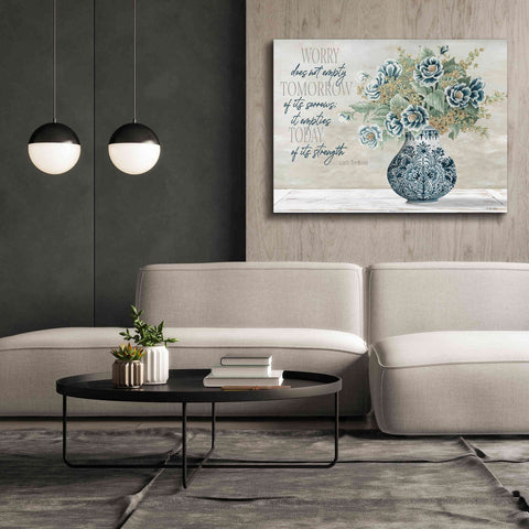 Image of 'Don't Worry Blue Vase' by Cindy Jacobs, Canvas Wall Art,54 x 40