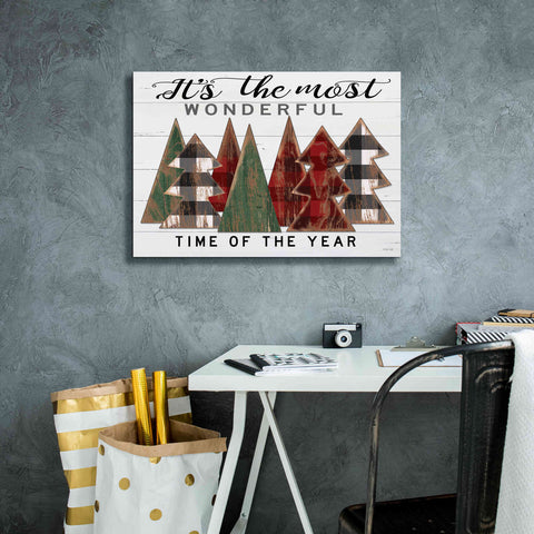 Image of 'It's the Most Wonderful Time Plaid Trees' by Cindy Jacobs, Canvas Wall Art,26 x 18