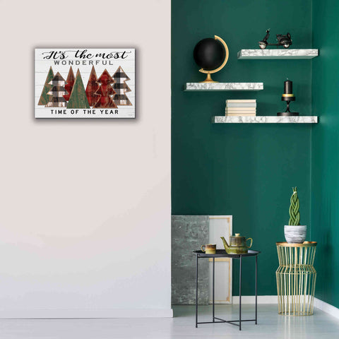Image of 'It's the Most Wonderful Time Plaid Trees' by Cindy Jacobs, Canvas Wall Art,26 x 18