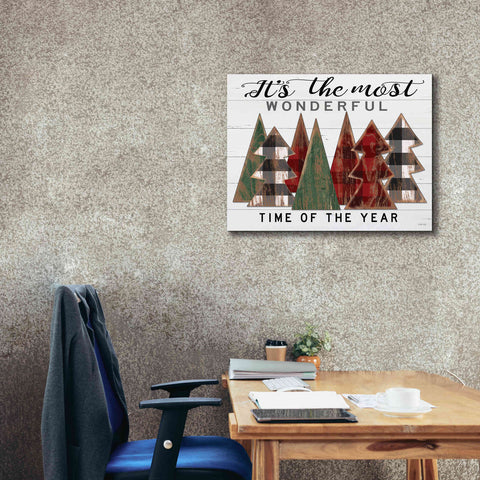 Image of 'It's the Most Wonderful Time Plaid Trees' by Cindy Jacobs, Canvas Wall Art,34 x 26