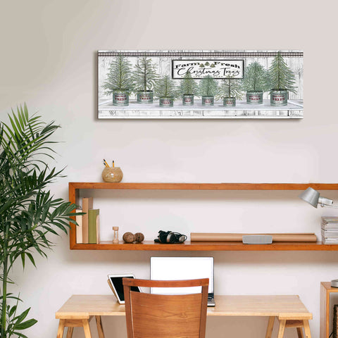 Image of 'Galvanized Pots White Christmas Trees I' by Cindy Jacobs, Canvas Wall Art,36 x 12