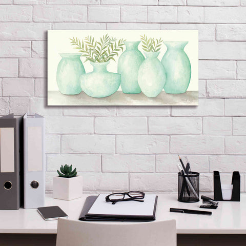 Image of 'Mint Vases' by Cindy Jacobs, Canvas Wall Art,24 x 12