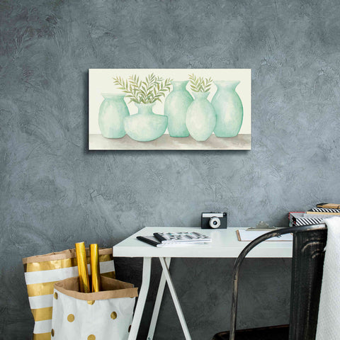 Image of 'Mint Vases' by Cindy Jacobs, Canvas Wall Art,24 x 12