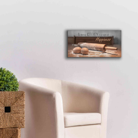 Image of 'A Messy Kitchen is a Sign of Happiness' by Lori Deiter, Canvas Wall Art,24 x 12