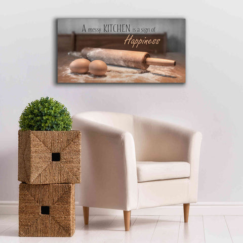 Image of 'A Messy Kitchen is a Sign of Happiness' by Lori Deiter, Canvas Wall Art,40 x 20