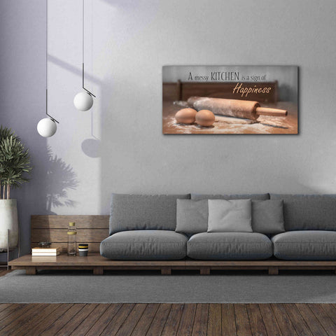 Image of 'A Messy Kitchen is a Sign of Happiness' by Lori Deiter, Canvas Wall Art,60 x 30