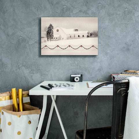 Image of 'Snowy Barn on a Hill' by Lori Deiter, Canvas Wall Art,18 x 12