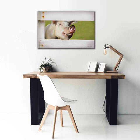 Image of 'Pig at Fence' by Lori Deiter, Canvas Wall Art,40 x 26