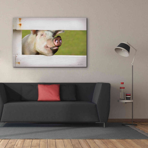 Image of 'Pig at Fence' by Lori Deiter, Canvas Wall Art,60 x 40