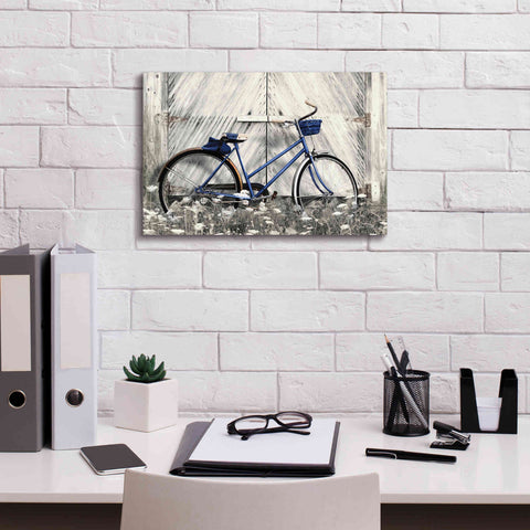 Image of 'Blue Bike at Barn' by Lori Deiter, Canvas Wall Art,18 x 12