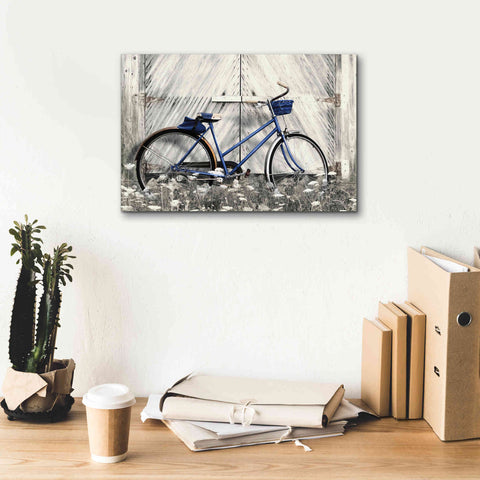 Image of 'Blue Bike at Barn' by Lori Deiter, Canvas Wall Art,18 x 12