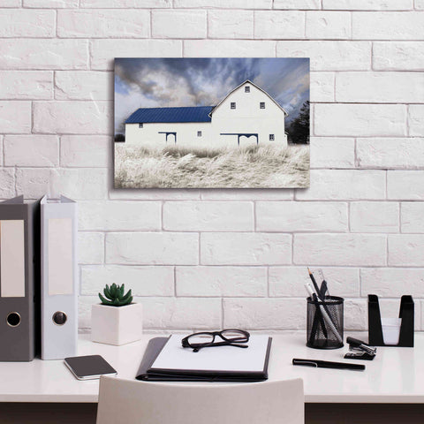 Image of 'Blue Trimmed Barn' by Lori Deiter, Canvas Wall Art,18 x 12