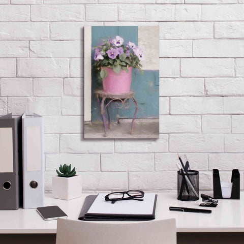 Image of 'Pansy Bucket' by Lori Deiter, Canvas Wall Art,12 x 18