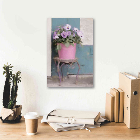Image of 'Pansy Bucket' by Lori Deiter, Canvas Wall Art,12 x 18