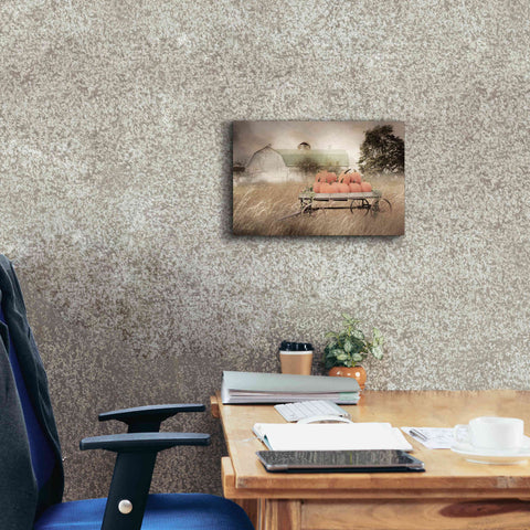 Image of 'Pumpkin Harvest Barn' by Lori Deiter, Canvas Wall Art,18 x 12