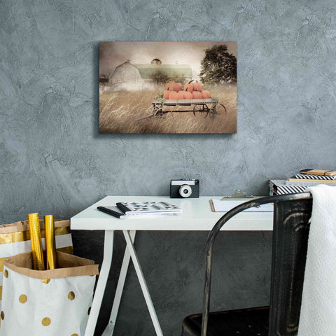 Image of 'Pumpkin Harvest Barn' by Lori Deiter, Canvas Wall Art,18 x 12
