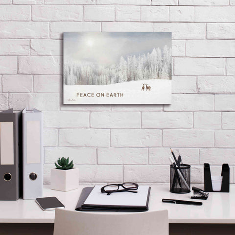 Image of 'Lava Mountain Snow Storm with Deer' by Lori Deiter, Canvas Wall Art,18 x 12