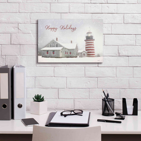 Image of 'Happy Holidays Lighthouse' by Lori Deiter, Canvas Wall Art,18 x 12