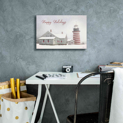 Image of 'Happy Holidays Lighthouse' by Lori Deiter, Canvas Wall Art,18 x 12