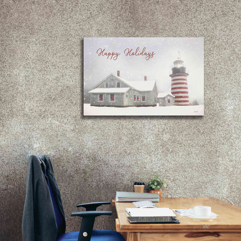 Image of 'Happy Holidays Lighthouse' by Lori Deiter, Canvas Wall Art,40 x 26