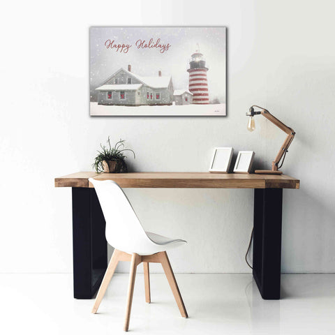 Image of 'Happy Holidays Lighthouse' by Lori Deiter, Canvas Wall Art,40 x 26