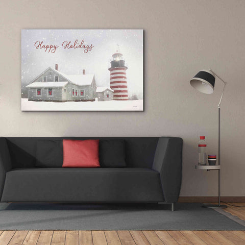 Image of 'Happy Holidays Lighthouse' by Lori Deiter, Canvas Wall Art,60 x 40