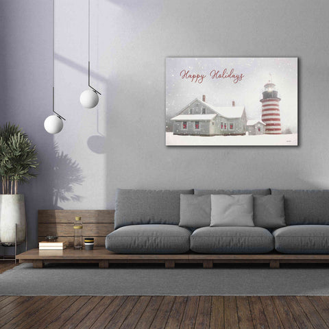 Image of 'Happy Holidays Lighthouse' by Lori Deiter, Canvas Wall Art,60 x 40