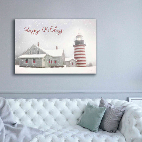 Image of 'Happy Holidays Lighthouse' by Lori Deiter, Canvas Wall Art,60 x 40