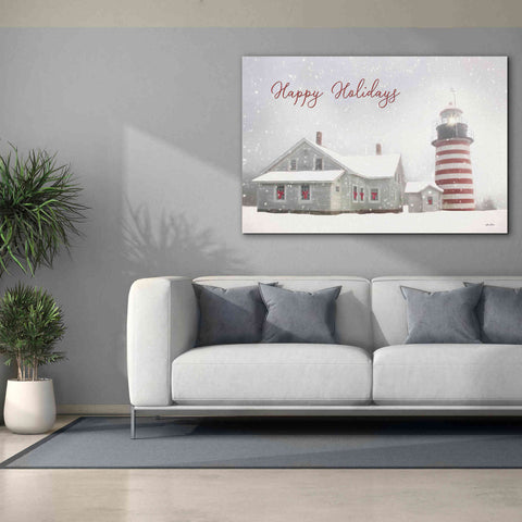 Image of 'Happy Holidays Lighthouse' by Lori Deiter, Canvas Wall Art,60 x 40