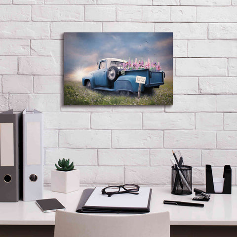 Image of 'Blue Ford with Foxglove Flowers' by Lori Deiter, Canvas Wall Art,18 x 12