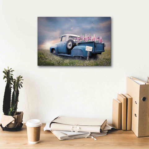 Image of 'Blue Ford with Foxglove Flowers' by Lori Deiter, Canvas Wall Art,18 x 12