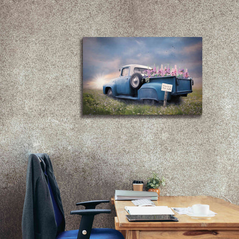 Image of 'Blue Ford with Foxglove Flowers' by Lori Deiter, Canvas Wall Art,40 x 26