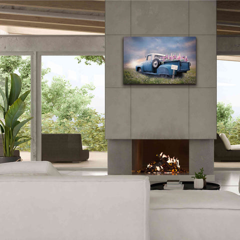 Image of 'Blue Ford with Foxglove Flowers' by Lori Deiter, Canvas Wall Art,40 x 26