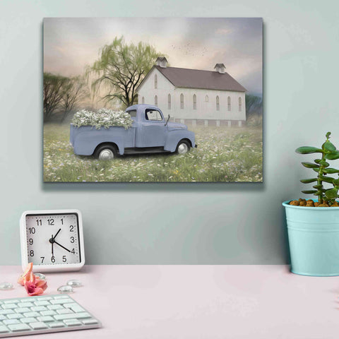 Image of 'Blue Ford at Barn' by Lori Deiter, Canvas Wall Art,16 x 12