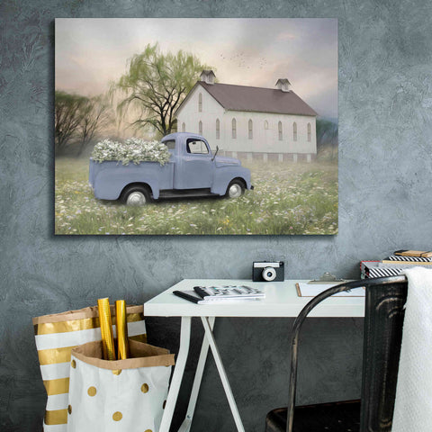 Image of 'Blue Ford at Barn' by Lori Deiter, Canvas Wall Art,34 x 26