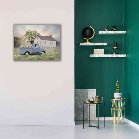 Image of 'Blue Ford at Barn' by Lori Deiter, Canvas Wall Art,34 x 26
