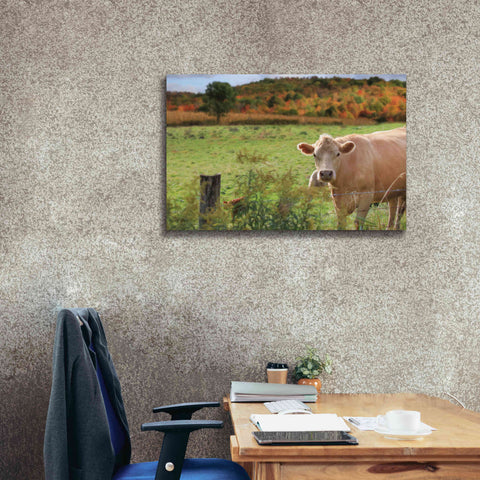 Image of 'Fall Cow' by Lori Deiter Canvas Wall Art,40 x 26