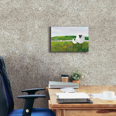 Image of 'Sheep in the Meadow' by Phyllis Adams, Canvas Wall Art,18 x 12