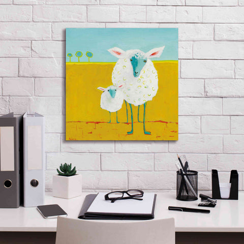 Image of 'Mama and Baby Sheep' by Phyllis Adams, Canvas Wall Art,18 x 18
