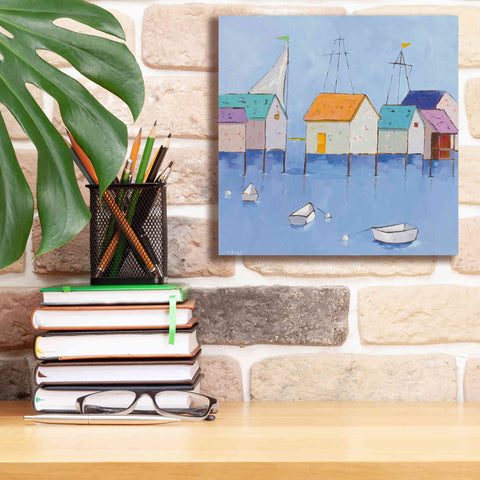 Image of 'Boat House Row Dark Blue Sky' by Phyllis Adams, Canvas Wall Art,12 x 12