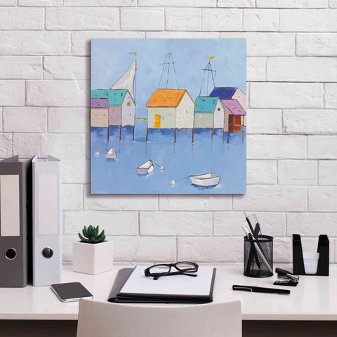 Image of 'Boat House Row Dark Blue Sky' by Phyllis Adams, Canvas Wall Art,18 x 18