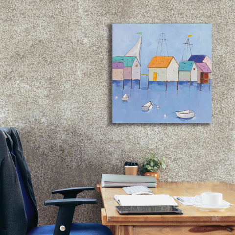 Image of 'Boat House Row Dark Blue Sky' by Phyllis Adams, Canvas Wall Art,26 x 26