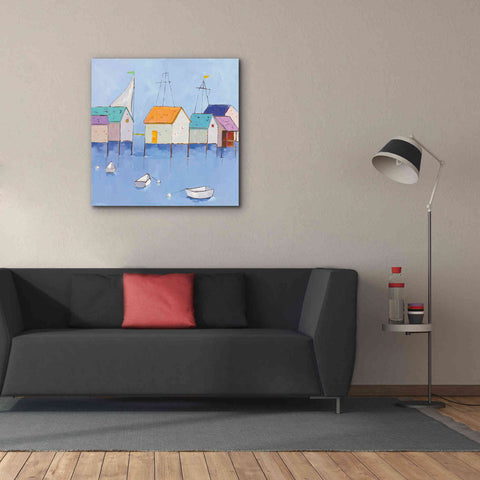Image of 'Boat House Row Dark Blue Sky' by Phyllis Adams, Canvas Wall Art,37 x 37