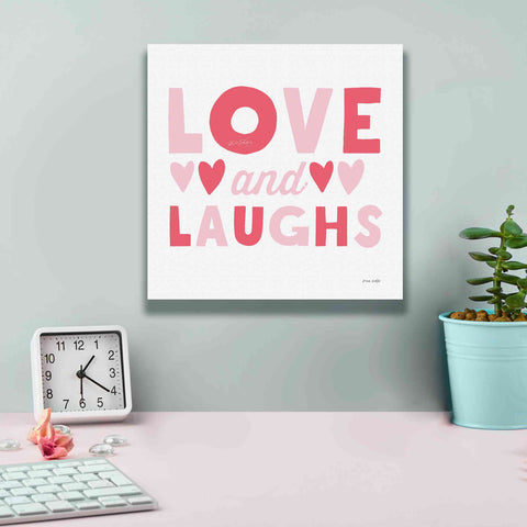 Image of 'Love and Laughs Pink' by Ann Kelle Designs, Canvas Wall Art,12 x 12