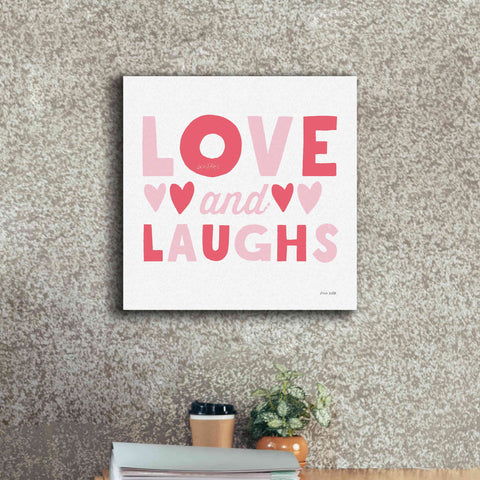 Image of 'Love and Laughs Pink' by Ann Kelle Designs, Canvas Wall Art,18 x 18
