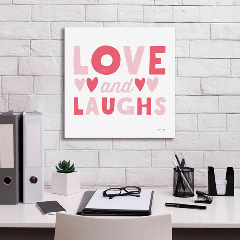 Image of 'Love and Laughs Pink' by Ann Kelle Designs, Canvas Wall Art,18 x 18
