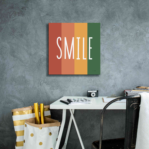 Image of 'Smile Rainbow Retro' by Ann Kelle Designs, Canvas Wall Art,18 x 18