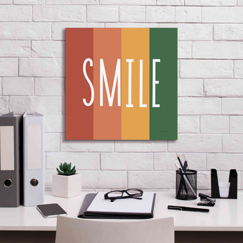 Image of 'Smile Rainbow Retro' by Ann Kelle Designs, Canvas Wall Art,18 x 18