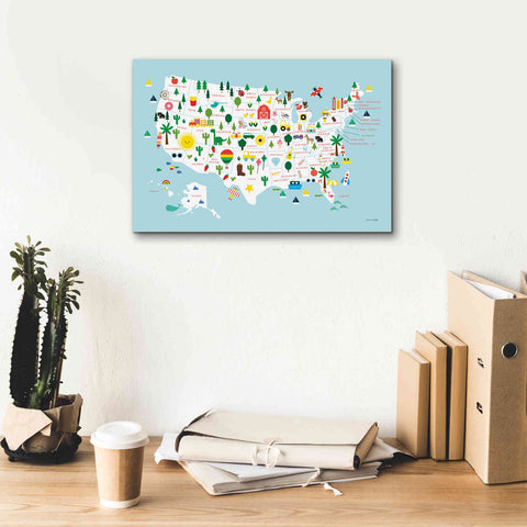 Image of 'Fun USA Map' by Ann Kelle Designs, Canvas Wall Art,18 x 12