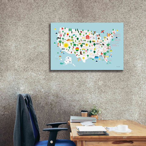 Image of 'Fun USA Map' by Ann Kelle Designs, Canvas Wall Art,40 x 26
